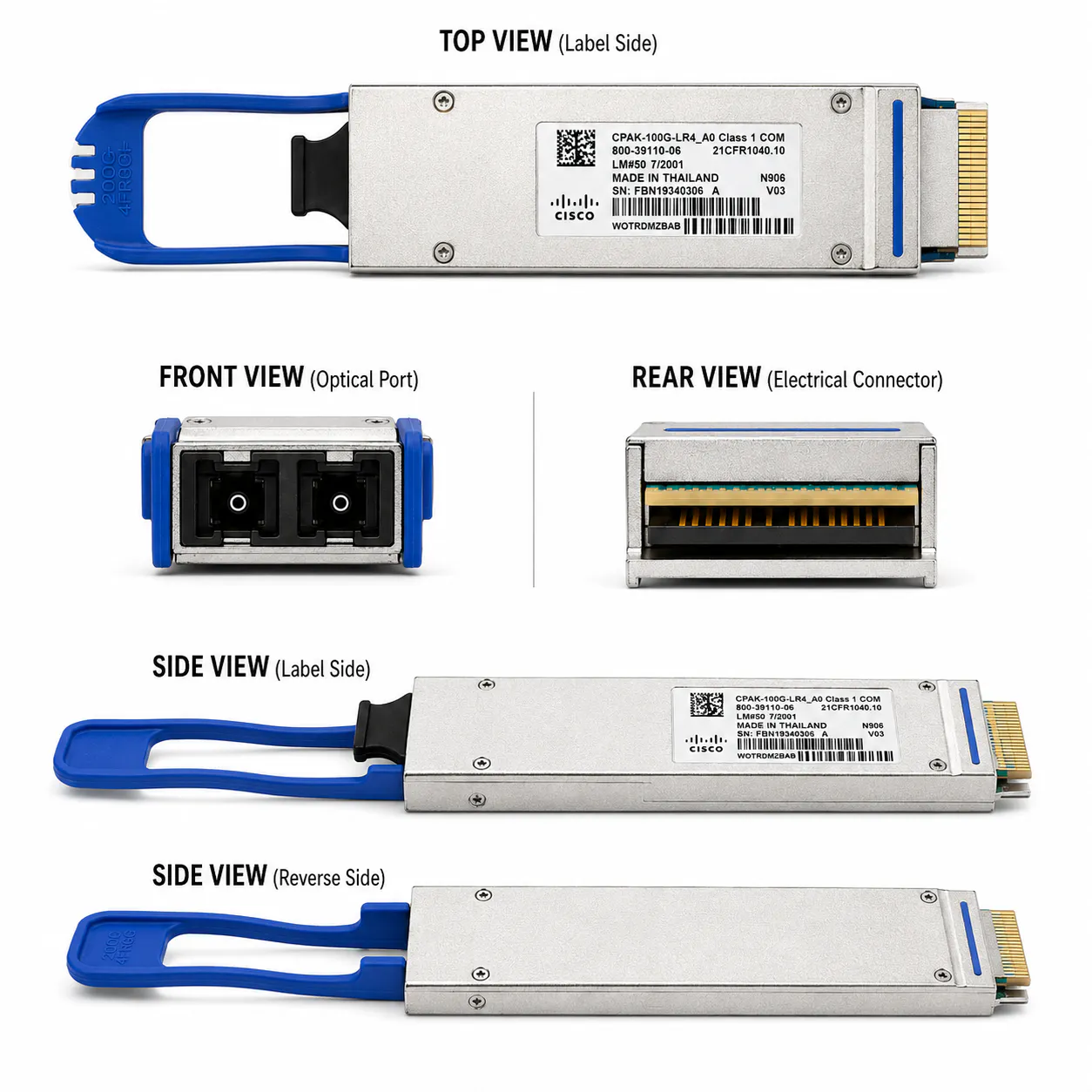Cisco CPAK-100G-LR4 100G CPAK LR4 Optical Transceiver (Used) — Gold-wire label 缩略图 5